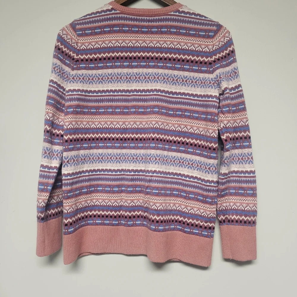 L.L. Bean Cashmere Blend Button Down Cardigan Sweater Fair Isle Pastel Blue - Picture 9 of 9